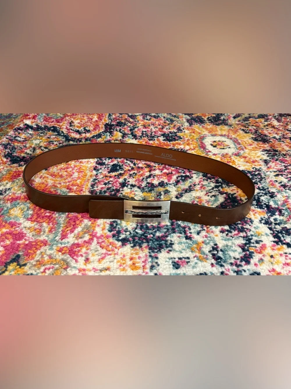 ALDO Brown Leather Belt with Sleek Silver Buckle